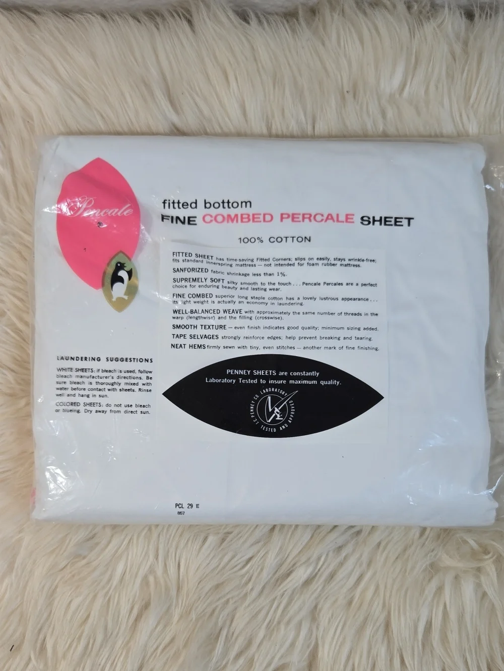 Vintage JCPenney Percale Double Fitted Sheet White 100% Cotton NOS ElastaFit USA